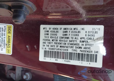 2015 Acura Tlx V6 Tech из США, поврежденный, VIN 19UUB2F5XFA015436